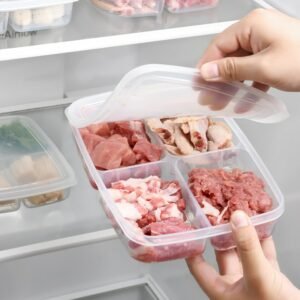 3pcs 4 Compartment Refrigerator Fresh-keeping Freezer Box Organizer Side Dish Food Storage Containers with Lid Kitchen Plastic 1