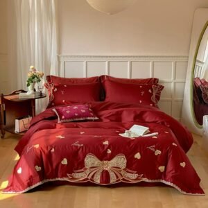 Wine Red Chic Duvet Cover Set Luxury 1000TC Egyptian Cotton Embroidery 4Pcs Bedding set Ultra Soft Bed Sheet Pillowcases 1