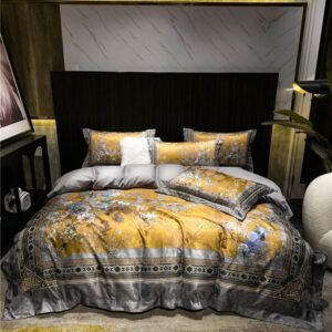 Luxury Vintage Vibrant Birds Blossom Gold Duvet Cover Queen/King Size 4Pcs Silky Soft Zipper Bedding set Bed Sheet 2Pillow shams 1