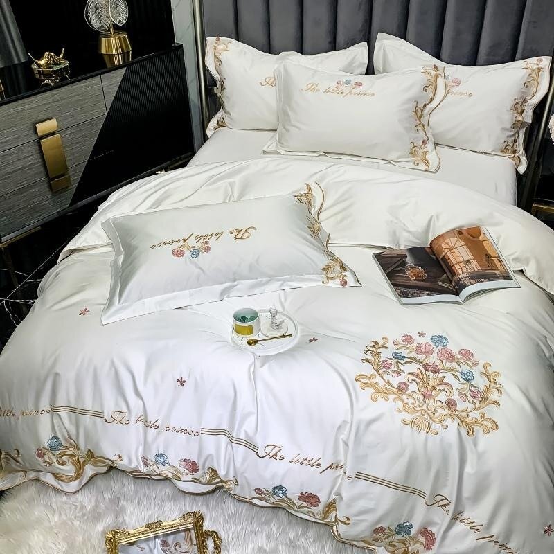 1000TC Egyptian Cotton Embroidery Duvet Cover Set Full Queen size 4Pcs Luxury Chic Bedding set Quilt Cover Bed Sheet Pillowcases 3