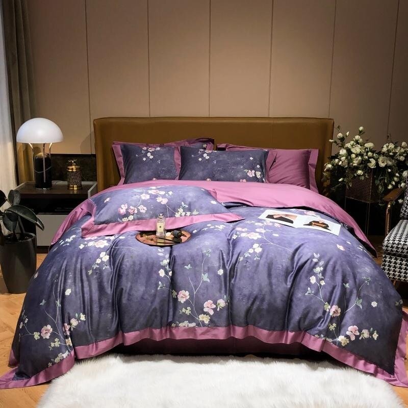 Spring Bloom Floral Bedding Set 1000TC Long Staple Cotton Silky Soft Full/Queen 4Pcs Duvet Cover Set  Bed Sheet Pillow shams 1