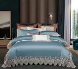 Vintage French Lace edge Solid Color 4Pcs Duvet cover set Premium 1000TCEgyptian Cotton Silky Soft Bedding Bed sheet Pillowcase 1