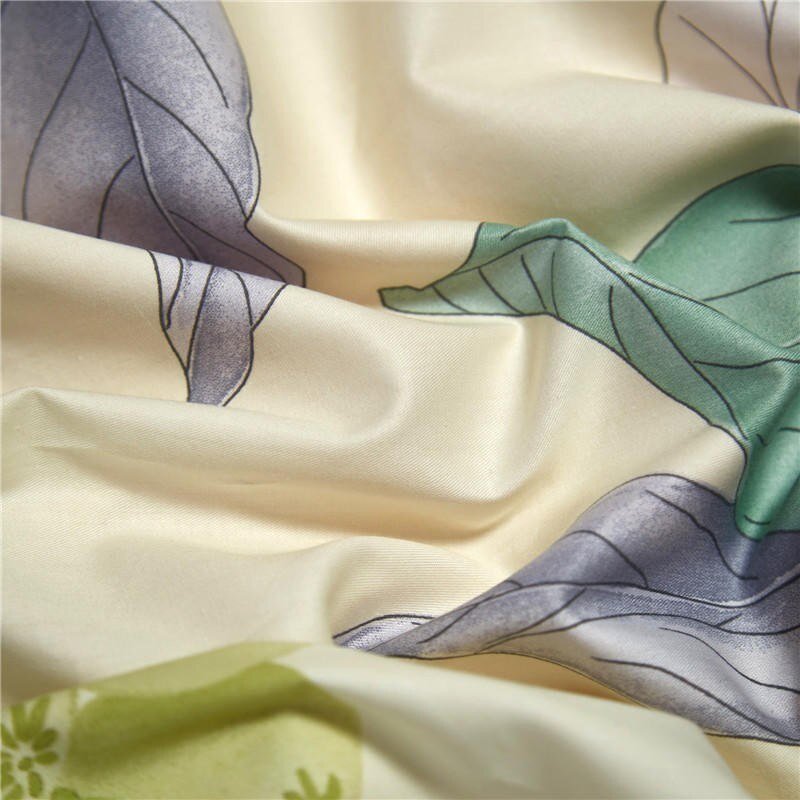 100%Cotton Full Queen 4Pcs Tropical Leaves Bedding set Duvet Cover Bed sheet Pillow shams Ultra Soft Breathable Zipper Core ties 5