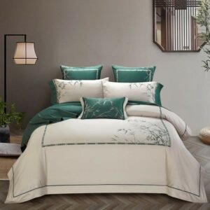 Chinoiserie Bamboo Flowers Botanical Luxury Chic Embroidery Duvet Cover set 600TC Egyptian Cotton Soft Bedding Sheet Pillowcases 1