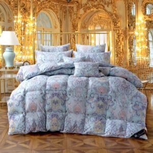 Twin Queen King size Blue color 100%Cotton goose duck down Comforter set Quilt Duvet cover filler Thick Warm Soft Blanket 1