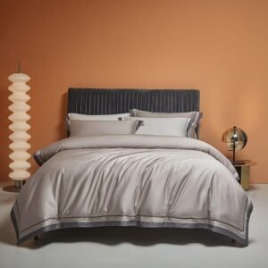 Premium Quality Duvet Cover Bed Linen Gray White 4Pcs Bedding Set 600TC Egyptian Cotton Sateen Weave Breathable Silky Soft 1