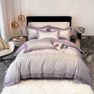 Purple Gray Elegent Gorgeous Embroidery Bedding with Zipper Closure Double Queen King 4Pcs Comforter Cover Bed Sheet Pillowcases 1