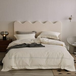 Luxury Soft Brushed 1000TC Cotton Embroidered Duvet Cover Cream White Deep Gray 4Pcs Bedding Doona Cover Bed Sheet Pillowcases 1