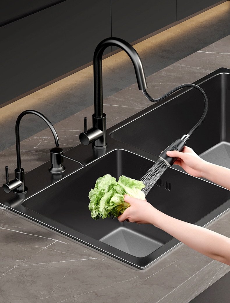 304 Stainless Steel Double Bowl Kitchen Sink Dish Vegetable Wash Basin Bowl Udermount Topmount Drain Accessories Workstation 6