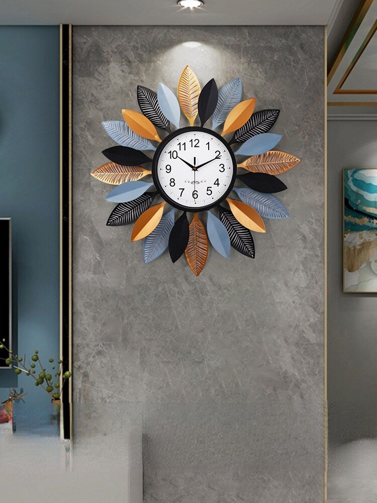 Nordic Leaf Wall Clock Living Room Large Metal Luxury Wall Clock Creativity Silent Zegar Na Sciane Wall Decor Modern LL50WC 3