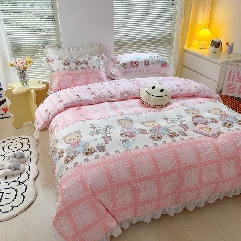 100%Cotton Kawaii Cute Toy Bears Bedding se1Duvet Cover with Zipper 1Bed Sheet 2Pillowcases Queen Double size for Boys Girls 2