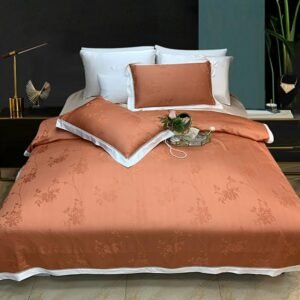 Vintage Stylized 600TC Orange Jacquard Duvet Cover set 50%Bamboo 50%Cotton Ultra Soft Silky Bedding set Bed Sheet Pillowcases 1