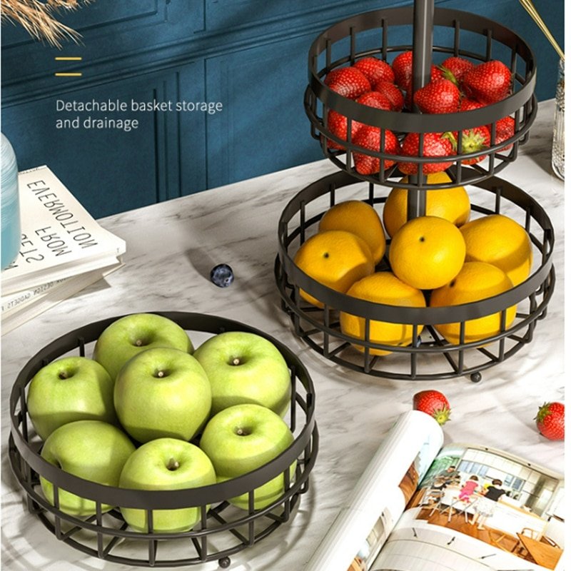 2/3 Tier Detachable Luxury Kitchen Counter Organizer Fruit Basket Holder Bowl Rack Stand Metal Snacks Vegetable Storage Shelf 4