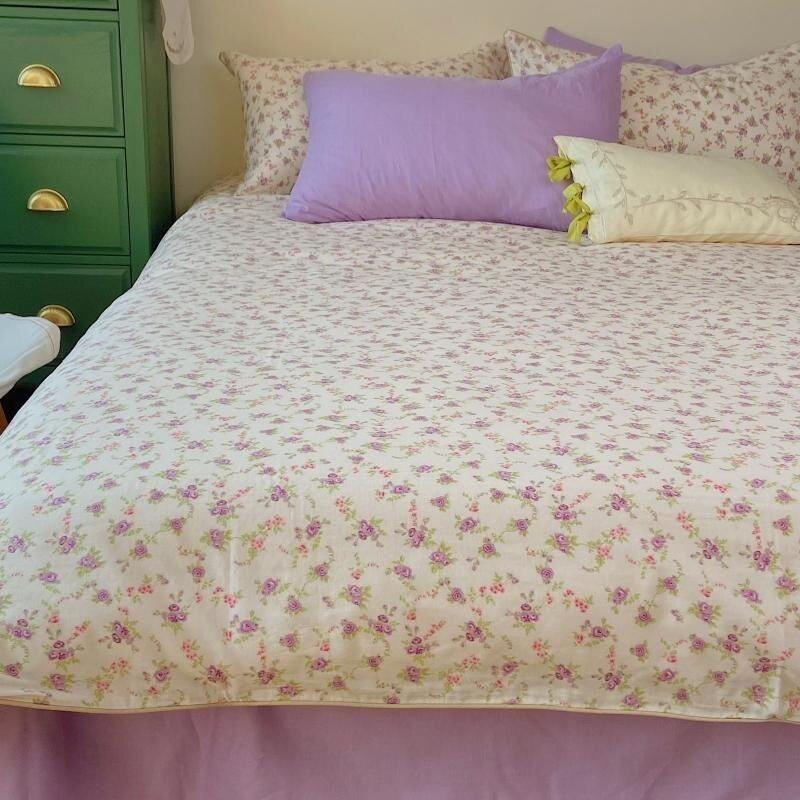 Purple Lovely Floral Girls Bedding Set 100%Cotton Yarn Skin touch Ultra Soft Breathable Women Duvet Cover Bed Sheet Pillowcases 3