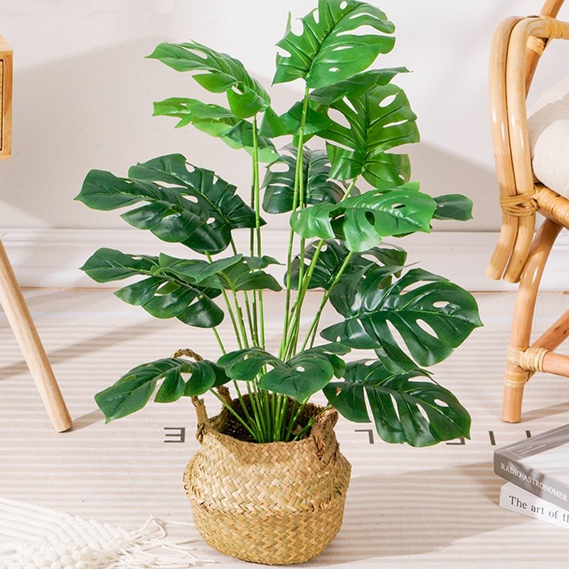 70cm 18 Forks Large Artificial Monstera Plants Fake Palm Tree Plastic Turtle Leaves Green Tall Plants For Home Garden Room Decor 4