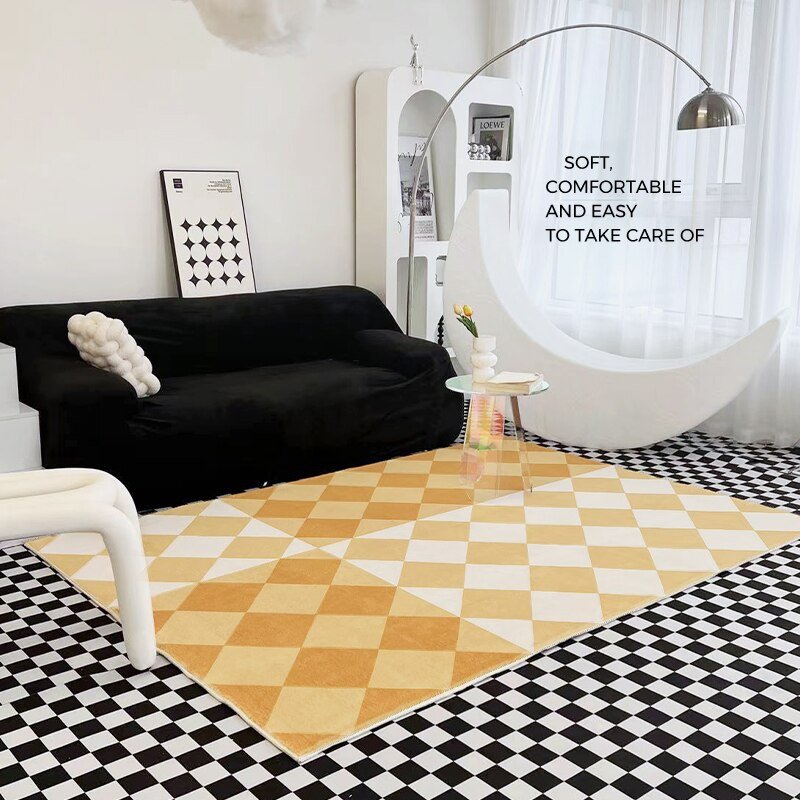 French Plaid Bedroom Bedside Carpet Light Luxury Living Room Sofa Coffee Table Carpets Fluffy Soft Study Cloakroom Non-slip Rug 2