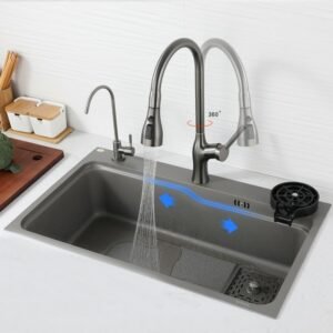 Gun Gray Nano Handmade 304 Stainless Steel Kitchen Sink Topmount Single Slot Vegetable Washing Basin Bowl Drain Accessories set 1