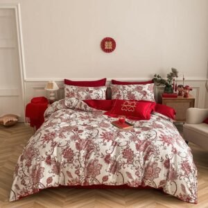 Twin Double Queen King Family Size Vintage Red Flowers Vinbrant Duvet Cover Egyptian Cotton Ultra Silky Soft Premium Bedding set 1