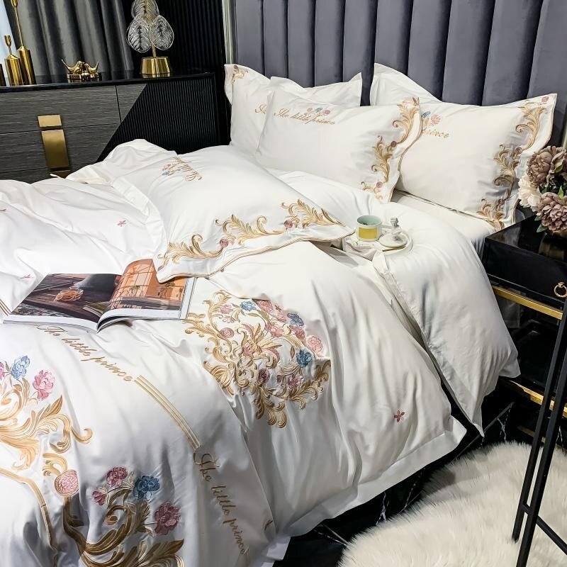 1000TC Egyptian Cotton Embroidery Duvet Cover Set Full Queen size 4Pcs Luxury Chic Bedding set Quilt Cover Bed Sheet Pillowcases 4