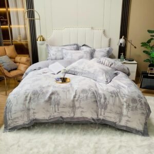 Forest Trees Painting Bedding set Cooling Silky Soft Satin Duvet cover Bed Sheet Pillowcases Double Queen King size 4Pcs 1