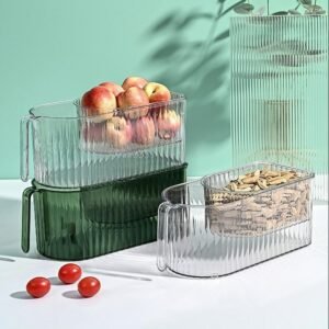 2pcs 2023 New Double Layer Fruit Basket Bowl Drainer Refrigerator Fresh Food Storage Box Organizer with Handle Kitchen Clear 1