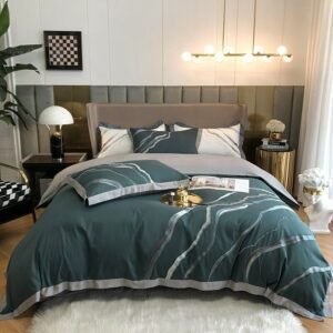 White Gray Marble Embroidery Bedding Set Queen King 4Pcs 100%Cotton Soft Duvet Cover Bed Sheet Pillowcases Modern Abstract Art 1