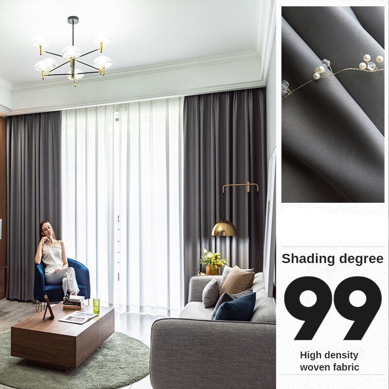 Nordic Bedroom Living Room Balcony Full Blackout Curtains Sunscreen Heat Insulation Hook Type Perforated Study Office Curtains 5
