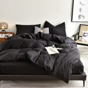 Black White Solid Color Soft Breathable Brushed Microfiber Duvet Cover with Zipper& Corner Ties Bed Sheet Pillow shams 1