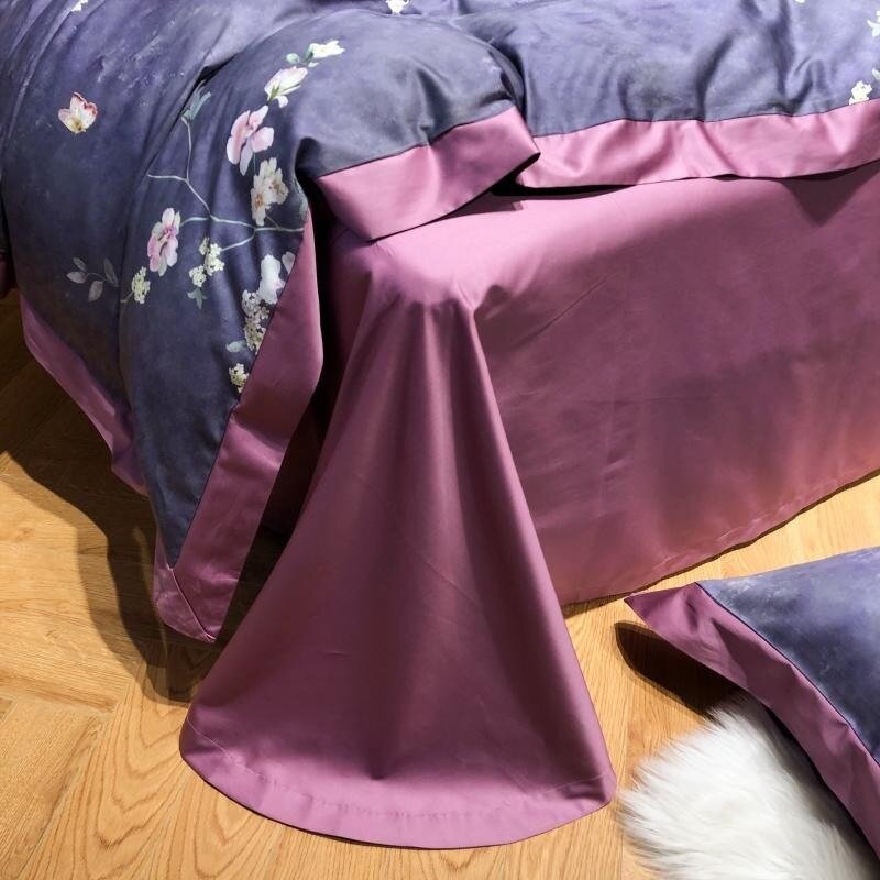 Spring Bloom Floral Bedding Set 1000TC Long Staple Cotton Silky Soft Full/Queen 4Pcs Duvet Cover Set  Bed Sheet Pillow shams 5