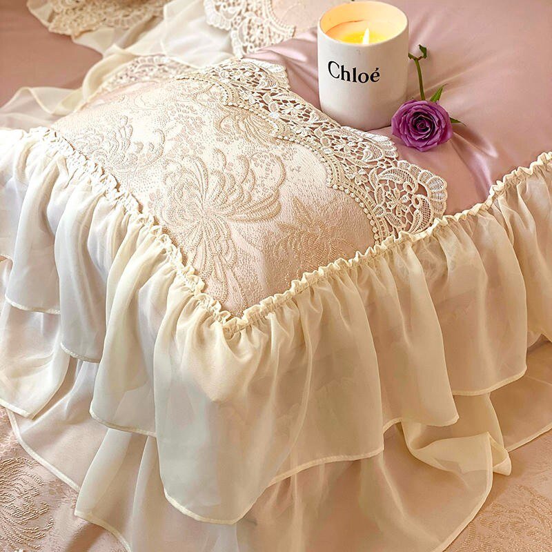 Soft Egyptia Cotton Romantic Lace Relief Bedding Exquisite Craft Ruffle Princess Girls Purple Duvet Cover Bed Sheet 2Pillowcases 6