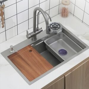 Gun Gray Kitchen Sink Undercounter Topmount 304 Stainless Steel Large Single Bowl Wash Basin Drain Accessories Set Kitchen Sink 1