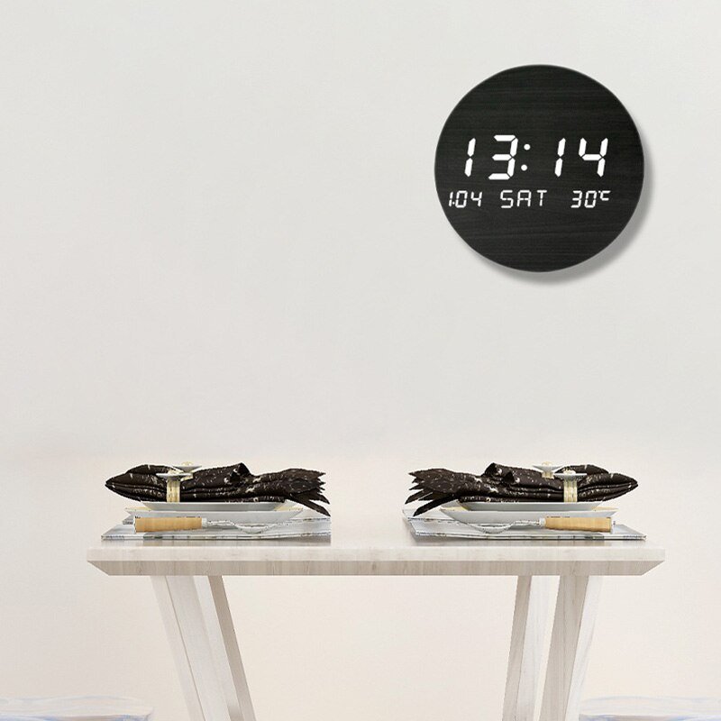 3d Led Digital Clock Glowing Night Light Wooden Mechanism Temperature Wall Clocks Perpetual Calendar Modern Home Decor XFYH 3