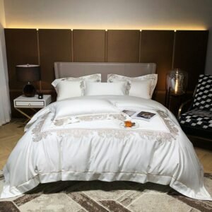 1000TC Egyptian Cotton Sateen Weave Bedding set Luxury Embroidery White Duvet Cover set Bed Sheet 2 Pillowcases Queen King 4Pcs 1
