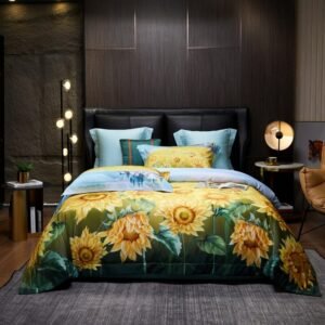 Vibrant Blossom Sunflower print Duvet Cover Luxury Soft 1000TC Egyptian Cotton 4Pcs Bedding 1Duvet Cover 1Bed Sheet 2Pillowcases 1