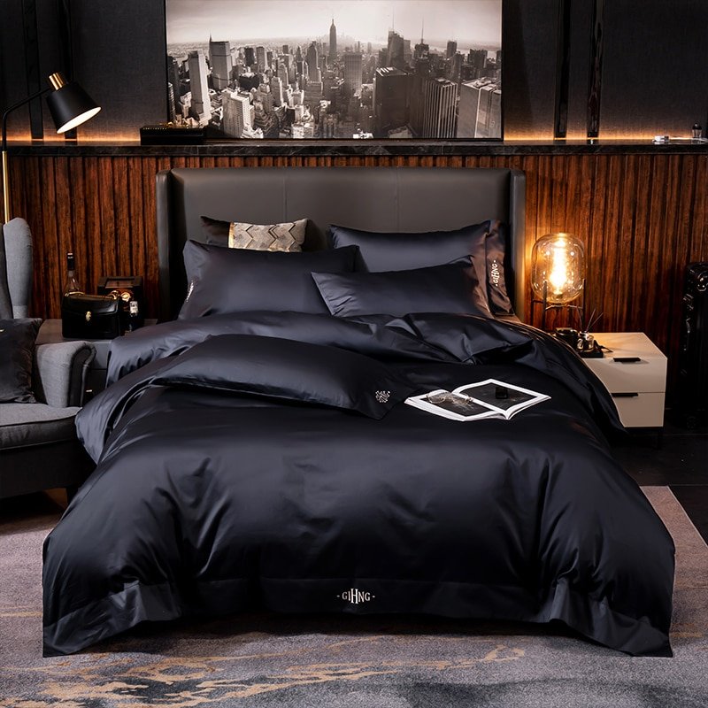 Silky Soft Egyptian Cotton Duvet Cover Bed Sheet Set Queen King size Hotel Brief Solid Color Bedding Set Comforter Cover Set 4