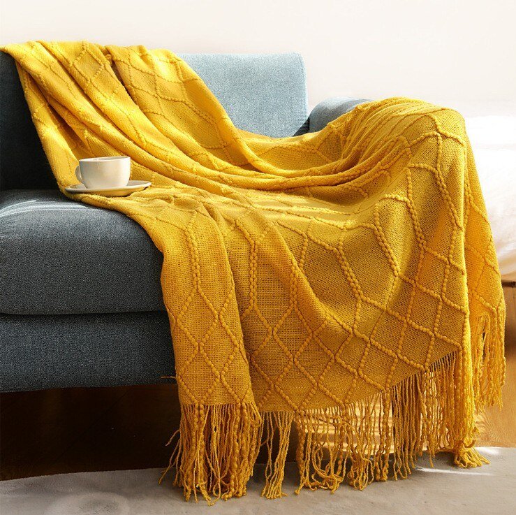100% Hand Made Tassel Knit Throw Blanket  Soft Blanket for Decor Couch Bed, Sofa, Living room Office 2