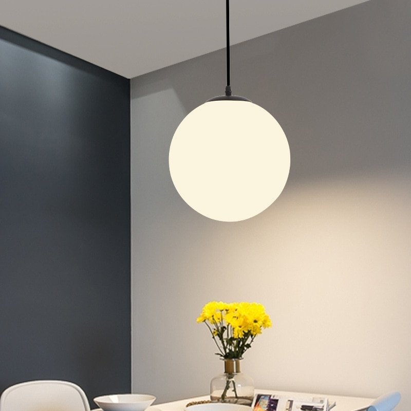 Simple Design White Glass Ball Pendant Lamp For Dining Living Room Bedroom Luminaire Idoor Lighting Decoration LED Free Shiping 2