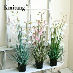 80cm Large Artificial Reed Fake Plants Potted Silk Flower False Onion Grass Floor Tree Leaf With Pot For Home Wedding Gift Decor 1
