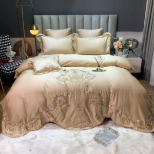 Vintage Embroidery Duvet Cover Egyptian Cotton Ultra Soft Bedding Comforter Cover Zipper Corner Ties Bed Sheet Queen King 4Pcs 1