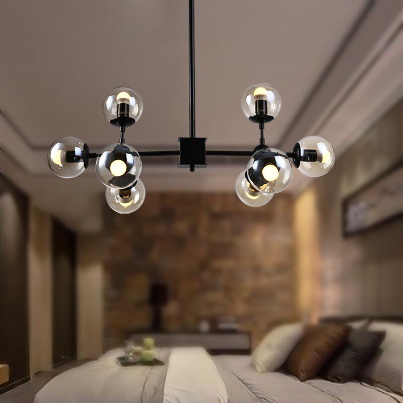 Nordic Retro Minimalist Glass Ball Industrial LOFT Wrought Iron  Golden Magic Bean Molecule Living Room Bedroom Bar Indoor Lamps 4