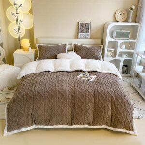 Super Soft Shaggy Coral Fleece Knitted Bedding Set Twin Queen Family size Warm Cozy Quilt/Duvet Cover Set Bed Sheet Pillowcases 1