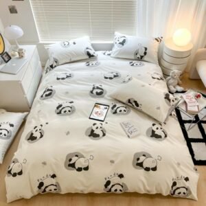 Panda Duvet Cover Set 100%Cotton Twin Cute Panda Bedding Set for Boys Girls Cartoon Pandas 1 Quilt Cover 1 Sheet 2 Pillowcases 1