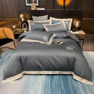 Dark Gray Premium Egyptian Cotton Bedding Set Twin Queen King Size with Zipper Fade Resistant Hotel Duvet Cover Sheet Pillowcase 1