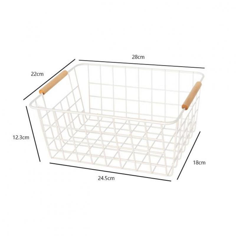 2pcs Metal Iron Wire Basket Wood Handle Shelf Storage Box Pantry Organizer Kitchen Cabinet Spice Holder Snacks Container White 6