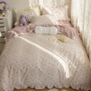 Purple Floral Duvet Cover Set with Zipper Twin Queen size 100% Cotton Girls Luxurious Soft Bedding set Bed Sheet Pillowcases 1