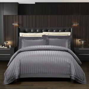 Premium High End 1200TC Egyptian Cotton Dark Red Grey Stripe Bedding Set  4Pcs King size Duvet cover Bed Sheets set Pillowcase 1