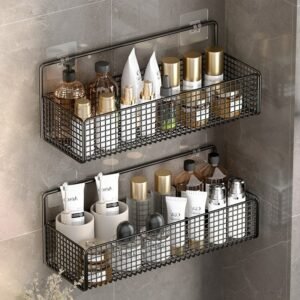 Bathroom Shelf Without Drilling Makeup Storage Organizer Shampoo Basket Shower Shelf Bathroom Accessories Wall Shelf 1