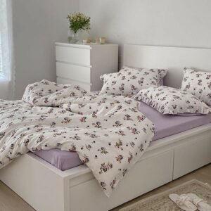 3/4Pcs Floral Bedding Purple Blue Flower Duvet Cover Set Soft 100%Cotton for Girls Women Bed Sheet Pillowcases Twin Queen King 1