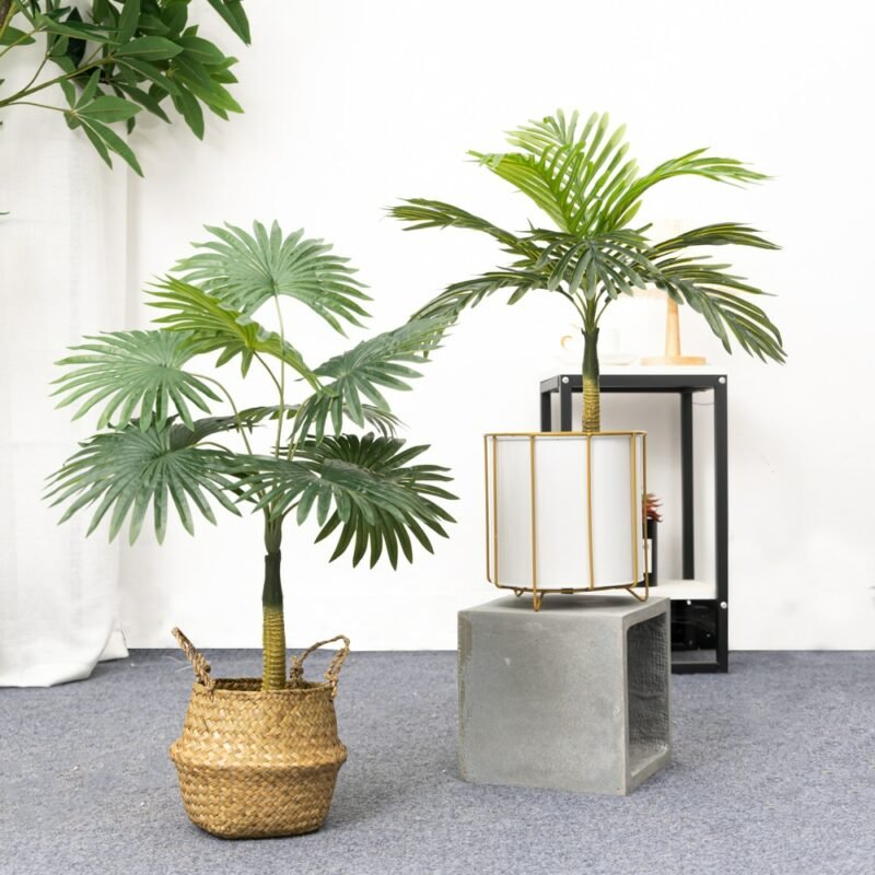 60/65cm Fake Palm Tree Artificial Plants Plastic Monstera Tropical Tree False Fan Plant Branches For Home Garden Desk Shop Decor 4