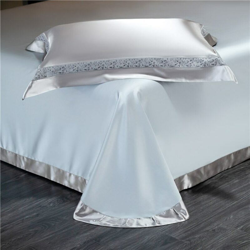 104X91"Cal King size Satin and Cotton Silver Bedding set 4/6Pcs King Queen Luxury Rich Silky Duvet Cover Bed Sheet Pillow shams 6